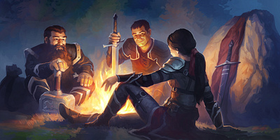 Three adventurers 2d adventurers aleksey litvishkov art campfire fantasy illustration арт фэнтези