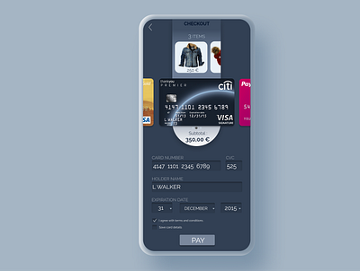 Credit Card Checkout Page app app design blue card cards checkout checkout page clean credit card credit card checkout credit cards dailyui design figmadesign item pay payment shopping shopping app ui