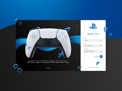 Sign Up page app branding controllers dailyui design playstation ps4 ps5 signup symbol ui ux web