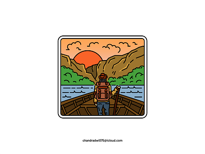 Sunset Lake Monoline Illustration Full Color apparel design apparel graphics apparel logo badge design badge logo badges clothing brand illustration illustrator monoline monoline illustration monoline logo patches patchwork sticker design t shirt design vintage vintage badge vintage design vintage logo