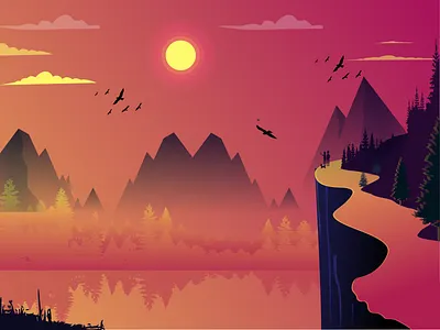 Mountain Landscape Design illustration art artist behance branding design dribbble homepage illustration illustrations landing page landscapes logo maninder kaur maninderkaur mountains sunset ui kit uplabs vector