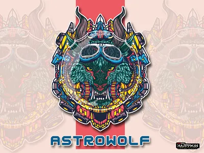 ASTROWOLF animal art animal illustration animation design illustration japanese japanese art tee design tee shirt tshirt art