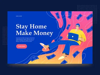 Stay Home Make Money Illustration Landing Concept coronavirus cover 19 design hero banner hero image illustraion illustration art landing landing page landing page design stay home web design webdesign website