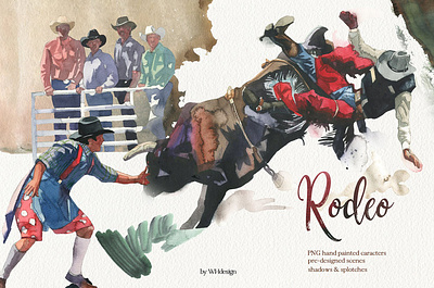 Rodeo Cowboys Watercolor Clipart art background clipart cowboy cowboys design elements graphic graphic design graphic elements graphics illustration paint painting realistic sketch template vector watercolor watercolor clipart