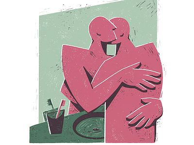 Abraço color illustration linocut print printmaking self texture