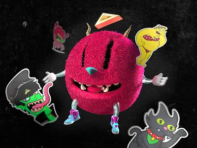 Jeffka & Friends - ft. MuchaBestia 3d 3dcharacter characterdesign cinema 4d design dresser fur hair modeling photoshop stickers vrayforc4d