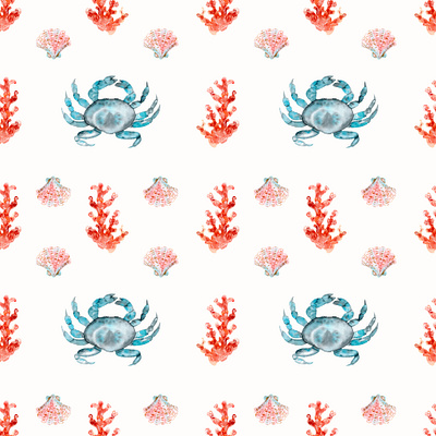 illustration blue coral crab design illustration pattern sea background seamlesspattern shell