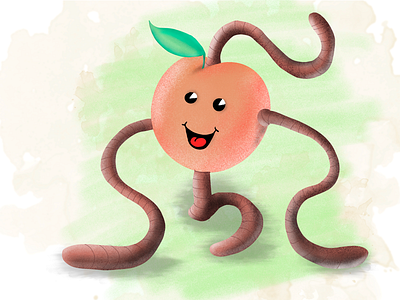 Happy guy apple drawing fruit happy illustration peach worms