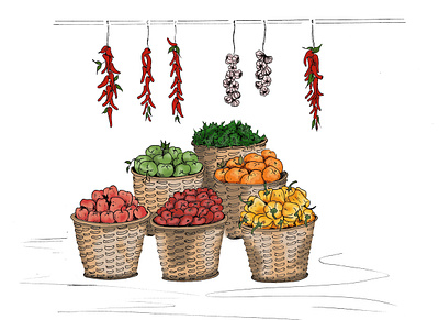 A Catalonian market food illustration fruit and veg illustration marketplace photoshop street scene