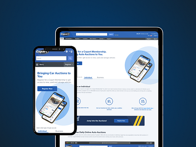 Membership landing page auto copart landing page mobile responsive ux website