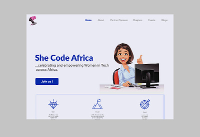 Landing page of She Code Website