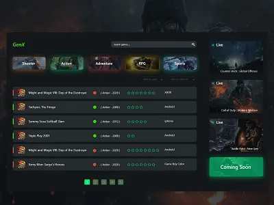 Genx games arena list adobe adobe illustrator adobe xd branding dashboad game game dashboard game design game ui graphic graphic design illustration logo ui