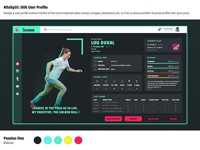 DailyUi 006 dailyui dailyui 006 player profile profile soccer user profile ux