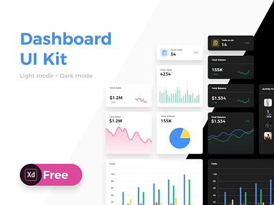 Free Dashboard UI Kit XD file. dark mode dashboard ui kit free to download freebie light mode xd file