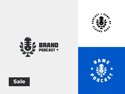 Lofo for podcast laurel laurel wreath logo logotype microphone podcast sale star
