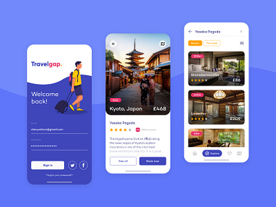 Travelgap app blueui cleanui exploreapp exploreui holidayapp kyoto travelapp travelui ui ui design ux