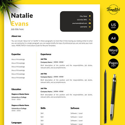 Simple Resume for Word & Pages “Natalie Evans” 1 page resume 2 page resume 3 page resume basic resume clean resume curriculum vitae cv template instant download modern resume professional resume resume design resume for pages resume for word resume template resume template word simple resume standard resume