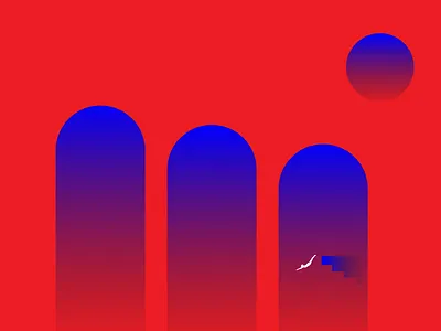 Red night architecture colorful gradient illustration night poster art simple water