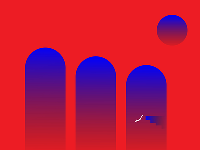 Red night architecture colorful gradient illustration night poster art simple water