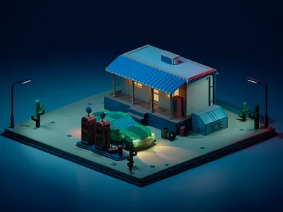 Gas station. Inspired by @romanklco 3d blender gas station illustration