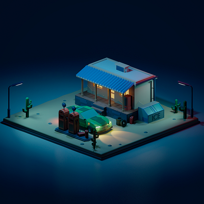 Gas station. Inspired by @romanklco 3d blender gas station illustration