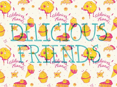 Delicious Friends design handlettering illustration pattern pizza skulls type