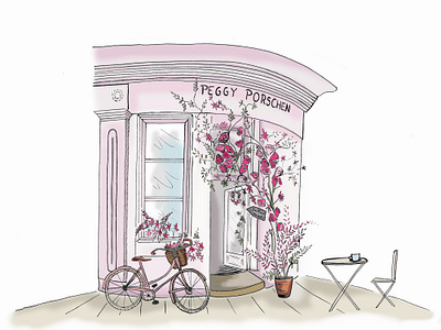 Peggy Porshen Cafe Front cafe cafe front coffee editorial illustration flowers food illustration illustration london photoshop pink south kensington