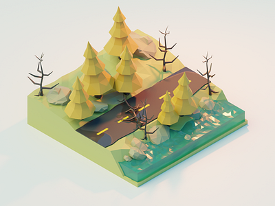 Road blender blender 3d illustration isometric pines road