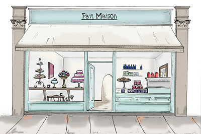 Faint Maison Cafe Front cafe cafe front editorial illustration food illustration french cafe illustration patisserie photoshop