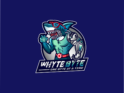 Shark Cyborg Character Logo aqua blue character character design cyborg illustration mascot mascot character ocean shark shark logo water