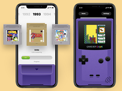 Gameboy iOS Rebound app concept design gameboy gameboy color games gaming ios mario nintendo nostalgia rebound retro skeumorphism tetris ui ux zelda