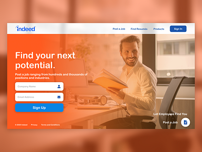 Indeed Landing Page for Employers Prototype Design indeed job job application job listing jobs jobseeker jobsite landing landing page landing page design landingpage recruit recruiter recruiting recruitment ui web web design website website design