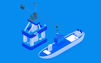 Isometric Transit Illustration 3d cargo container crane illustration rig ship