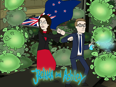 Jacinda & Ashley Fight Covid-19, Rick & Morty Style ashley coronavirus covid 19 illustration illustration art jacinda jacinda ardern labour nz labour party leader lockdown new zealand nz prime minister protect rick and morty virus women women in illustration women leaders