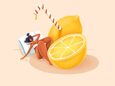 Summer time in quarantine bathing beach breeze coronavirus design graphicdesign illustration juice lemon minimal procreate quarantine relaxing stay home straw summer sun sunbathing ui ux