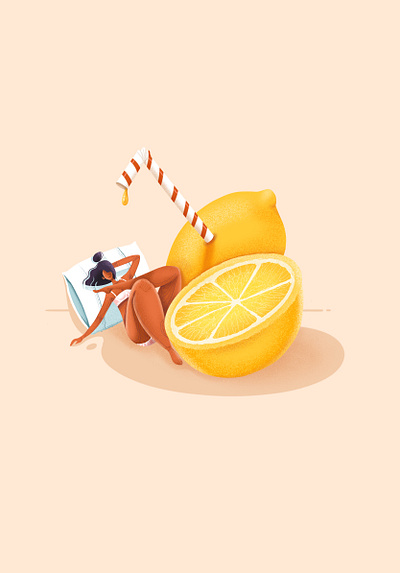 Summer time in quarantine bathing beach breeze coronavirus design graphicdesign illustration juice lemon minimal procreate quarantine relaxing stay home straw summer sun sunbathing ui ux