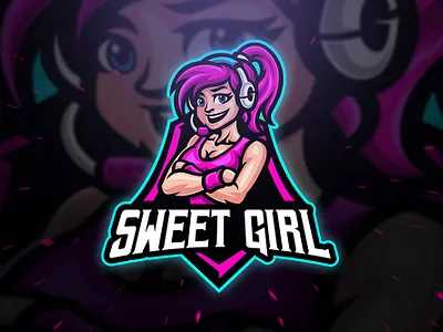 Sweet Girl Sport and Esport Logo character esport game gamer gaming girl logo manga mascot purple sexy sport