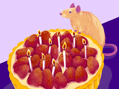 Birthday Tart - Closeup animal art animal illustration birthday birthday cake dessert digital art digital illustration food illustration illustration pet procreate rat