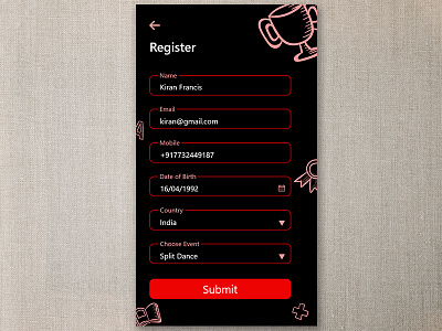 Daily UI 001 - Event Registration app dailyui dailyuichallenge dark design minimal photoshop reegistration ui ux xd