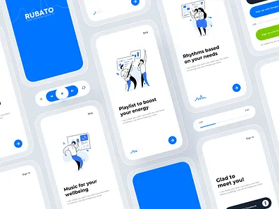 Biometrical music recommendation app (onboarding screens) app application application ui biometrical app clean ui components illustration lineal minimalist mobile app modern design music app music recommendation onboarding screen sign in ui ui design ux design uxui welcome screen