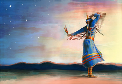 Native American Pow Wow dancer acrylic art artist brush hand drawn illustration painter painting