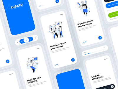 Biometrical music recommendation app (onboarding screens) app application application ui biometrical app clean ui components illustration lineal minimalist mobile app modern design music app music recommendation onboarding screen sign in ui ui design ux design uxui welcome screen