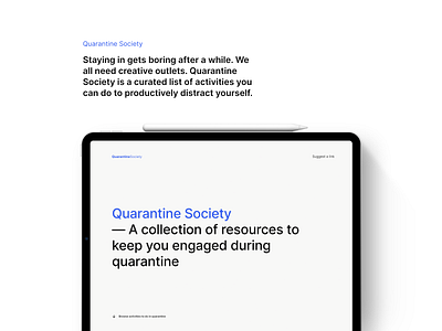 Quarantine Society books clean coronavirus covid 19 design free hobby minimal quarantine side project tutorial typogaphy ui ux video webflow website