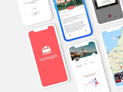 Voyager App - Air Stories with Friends & Family! daily 100 challenge illustration journal share stories travel app ui design