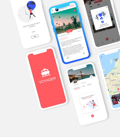 Voyager App - Air Stories with Friends & Family! daily 100 challenge illustration journal share stories travel app ui design