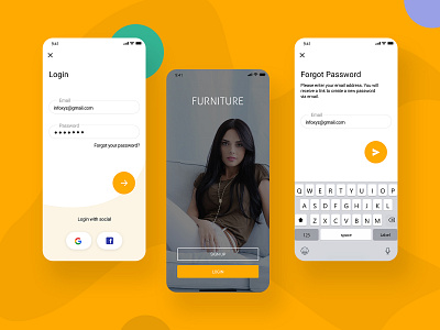 Furniture Application UI adobe xd application design daily 100 daily ui design concept forgot password illustration login login screen minimalist mobile ui splash screen trend trending ui typography visualization