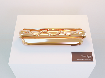 Haute Dog art blender bun column display fine art fineart frank gilded gold golden hot dog hotdog illustration lighting modeling museum sausage sculpture wiener