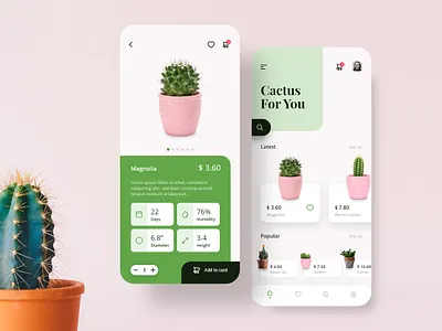 Cactus shop app app application cactus design mobile nature plant shop ui ux