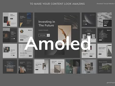 Amoled Photoshop Social Media Pack amoled black blog brand clean ui creativemarket goashape instagram minimal mockup photoshop pinterest poster simple socialmedia template web