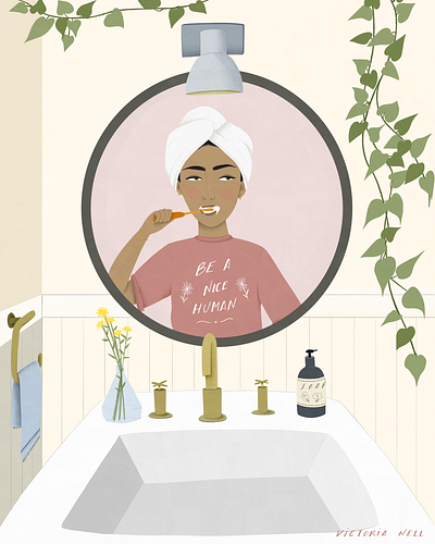 Be a nice human adobe fresco bathroom book illustration digital art digital artwork digital illustration digital painting editorial illustration girl character girl illustration lifestyle illustration morning routine